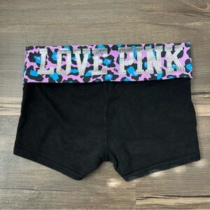 Y2K PINK Victoria's Secret Bedazzled Leopard Print Foldover Yoga Shorts Sz. S
